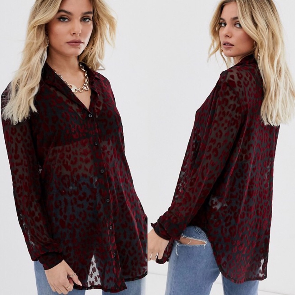 Flocked Red Leopard Shirt